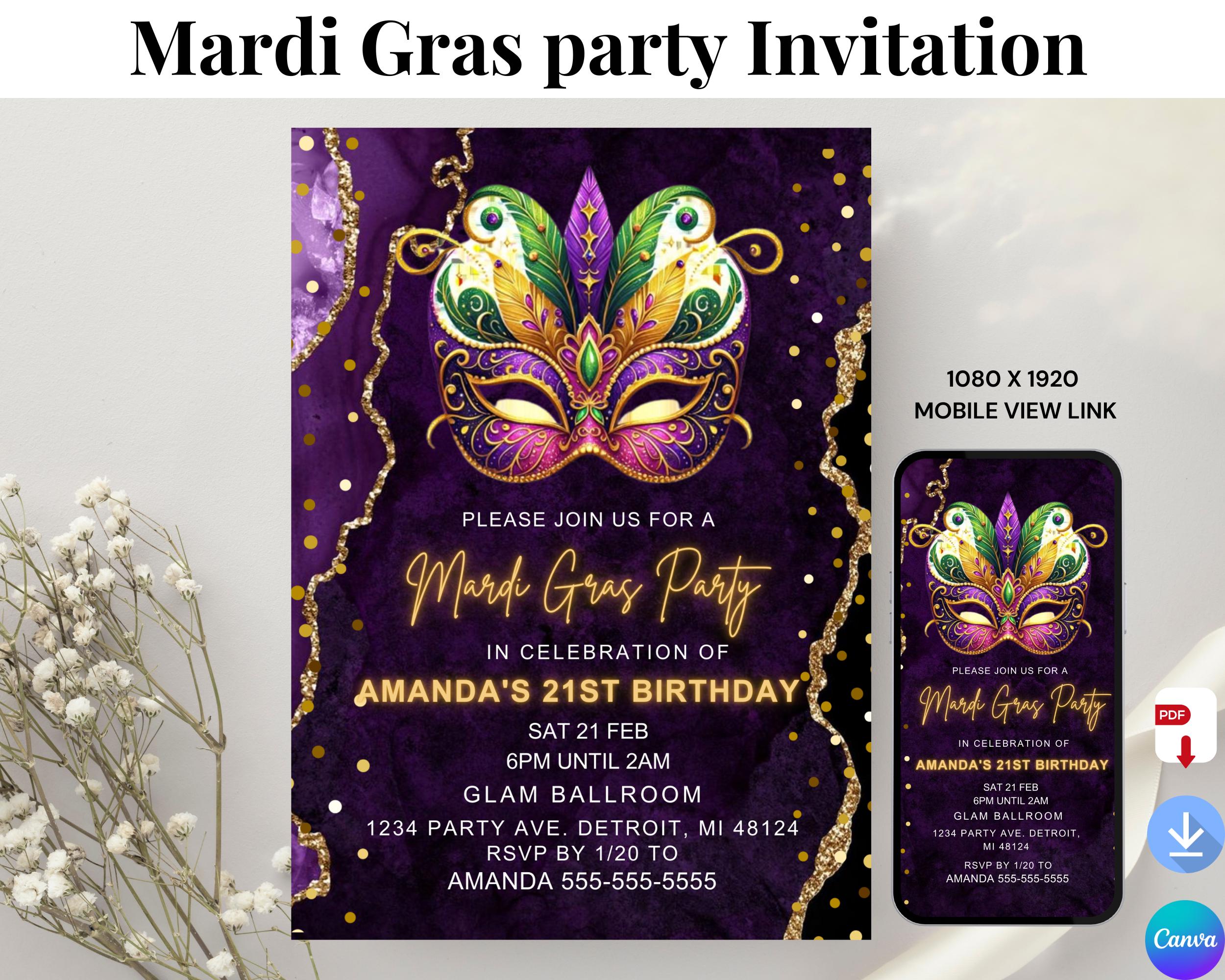 Geburtstags-Banner "It's My Mardi Gras Birthday Y'all" - Karnevals-Deko, Ca. 114 Cm, Glitzernd, Fertig Montiert