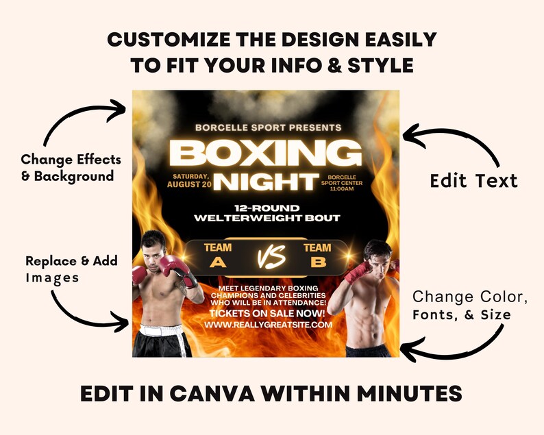 Editable Boxing Night Flyer Template: Fight Party Invitation - Etsy
