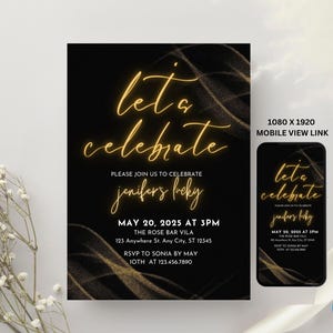 Let&#39;s Celebrate Invitation, Surprise Birthday Party Invite, Anniversary Invites, Celebrate With Us, Canva Template, Instant Download