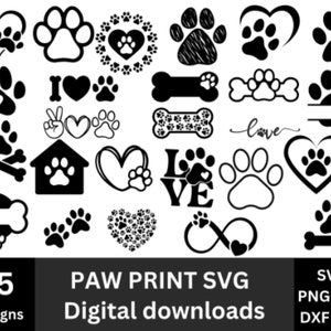 Paw Print SVG Bundle: Dog Mom, Pet Memorial (Digital Download)