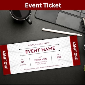 Editable Event Ticket Template, Surprise Getaway Invitation, Birthday Event Ticket, Printable Ticket Template, Personalized Gift For Him/Her