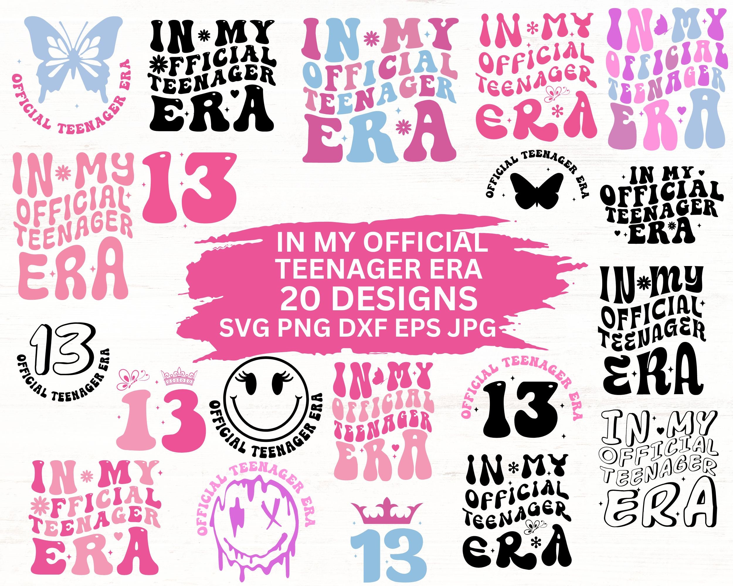 Official Teenager Era SVG PNG Bundle: 13th Birthday Designs (Digital Download)