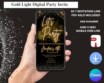 Black Neon Gold Party E-Invite: Animated Birthday Dinner Invitation (Instant Download)