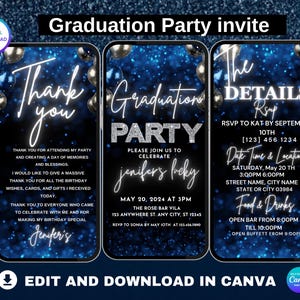 Graduation Party invite, Navy Blue And white Graduation Invitation, Graduation 2025 Announcement, Graduation Party, Instant Download