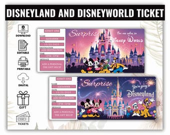 Disneyland & Disney World Surprise Ticket | Editable Printable Gift Ticket | Vintage Disney Trip Invitation