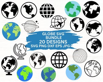 Globe Svg Bundle, Globe Png Bundle, Globe Clipart, Globe Dxf Bundle,  Svg Cut Files For Cricut, Globe Silhouette, World Globe Svg