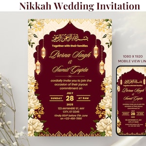 Floral Nikkah Wedding Invitation: Modern Islamic Evite (Canva Template)