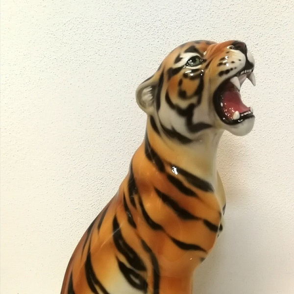 Exclusive tiger statue 62 cm ceramic handmade Italy