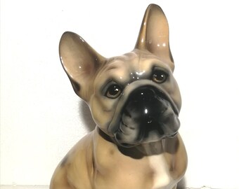 Exclusive decorative statue French Bulldog 34 cm light brown ceramic handmade Italy