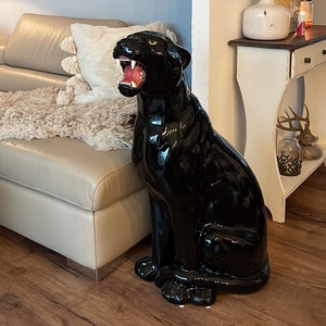 Exclusive decorative panther statue, 62 cm, ceramic, handmade in Italy