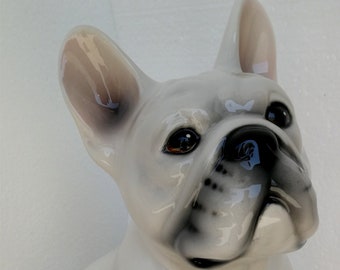 Exclusive decorative statue French Bulldog 34 cm white ceramic handmade Italy