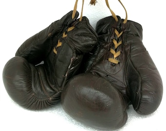 Gants de boxe vintage originaux taille marron foncé. L