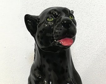 Exclusive decorative figure cheetah black 90 cm ceramic handmade Italy