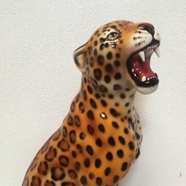 Exclusive decorative statue leopard 62 cm ceramic handmade Italy