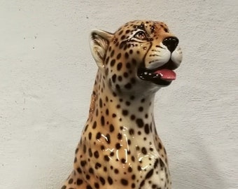 Exclusief decoratief figuur cheetah 90 cm keramiek handgemaakt Italië