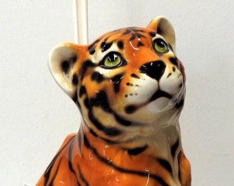 Exclusive toilet brush set Tiger 31 cm ceramic handmade Italy