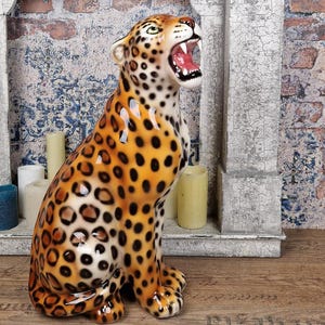 Exclusive decorative leopard statue, 62 cm, ceramic, handmade in Italy