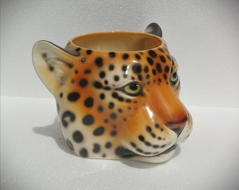 Exclusive Plant Pot Leopard Head 28 cm Ceramic handmade Italy