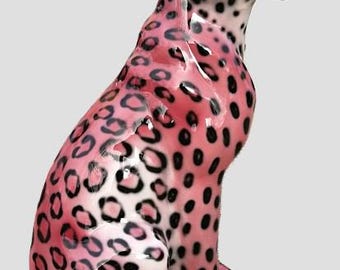 Leopard Statue Ceramic Pink from Ceramiche Boxer | Chairish