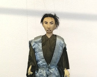 Vintage Japan puppet young man approx. 60 cm handmade unique hard wax fabric