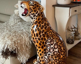 Exclusief decoratief beeld Jaguar 86 cm keramiek handgemaakt Italië