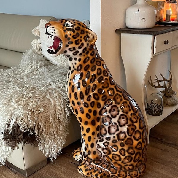 Exklusive Dekostatue Jaguar 86cm Keramik handmade Italien