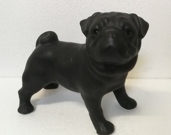 Exclusive decorative statue Pug matt black 36 cm ceramic handmade Italy