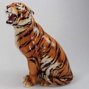 Statue décorative exclusive tigre 70 cm en céramique faite à la main en Italie