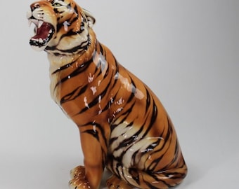 Exclusive decorative statue tiger 70 cm ceramic handmade Italy