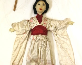 Vintage Japan puppet Geisha approx. 60 cm handmade unique hard wax fabric