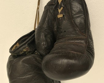 Original vintage boxing gloves dark brown TZ 8 oz