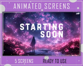 ANIMATED Package 5x Twitch Screens Space Girl Kawaii for Stream - Offline,TFW,BRB,StSoon,Ending. Twitch package overlays, panels