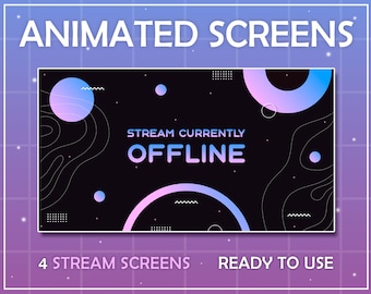 ANIMATED 4x Twitch Screens Cute Neon for Stream - Offline,TFW,BRB,Starting soon. Twitch package overlays, panels. Twitch screens.