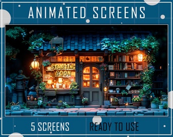 ANIMATED Package 5x Twitch Screens Cute Shop Kawaii for Stream - Offline,TFW,BRB,StSoon,Ending. Twitch package overlays, panels