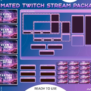 Sobreposição de fluxo de pacote animado, sobreposição Twitch. Pacote de sobreposição Space Girl Twitch. Sobreposição de reprodução do Twitch. Streamer do Twitch. Painéis Twitch, alertas