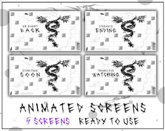 ANIMATED 5x Twitch Screens Dragon Smoke for Stream - Offline,TFW,BRB,StrSoon,Stream Ending. Twitch package overlays, panels. Twitch screens.