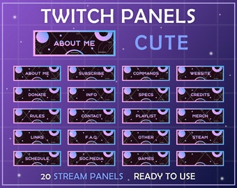 Twitch Cute Neon  Panels for stream. Badges Cute Kawaii panels for streaming. Twitch package overlays, panels. Streamer, Aesthetic panels.