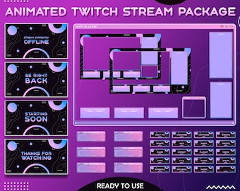 Animated Stream Overlay Package, Twitch Overlay. Cute Twitch Overlay Pack. Twitch Play Overlay. Neon Twitch Streamer. Twitch panels, alerts