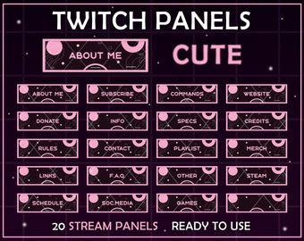 Twitch Cute  Panels for stream. Badges Cute Kawaii panels for streaming. Twitch package overlays, panels. Streamer, Aesthetic panels.