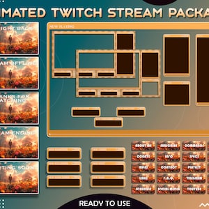 Pacote de sobreposição de fluxo animado, Twitch Overlay. Pacote de sobreposição de flores Twitch. Sobreposição de reprodução do Twitch. Streamer do Twitch. Painéis Twitch, alertas