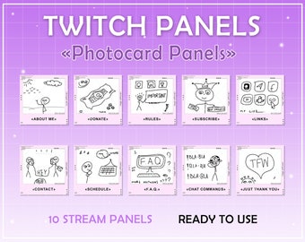 Twitch Cute Photocards Panels Pink . Badges Cute Kawaii panels for streaming. Twitch package overlays, panels. Streamer, Twitch panels