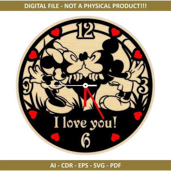 Mickey Mouse Wall Clock for Valentine Day  / Digital file / not a physical product, only digital