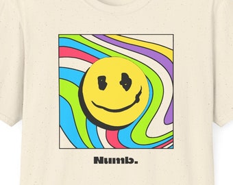 Numb. - Colourful Psychedelic Pastel Melting Smiley Face Emoji Graphic Tee Childish Y2K Inspired - Handmade Print - Unisex Softstyle T-Shirt