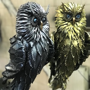 Metall Eule 17 ″, moderne recycelte Schrottmetallskulptur, Sonderanfertigung, Geburtstagsgeschenk, einzigartiges Geschenk