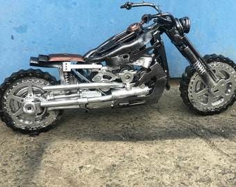 Scrap Metal Motorbike Sculpture: Handmade Steampunk Motorcycle Art