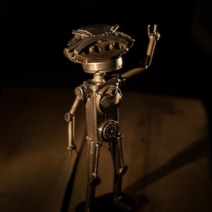 Funny robot fingers rock 14" steampunk scrapmetal welded modern sculpture upcycled metal art unique gift for males and females