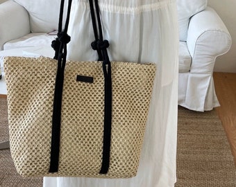 Mesh Beach Tote Bag with Lining | Beach Bag with Zip Top and Pocket | Cotton Woven Shoulder Straps