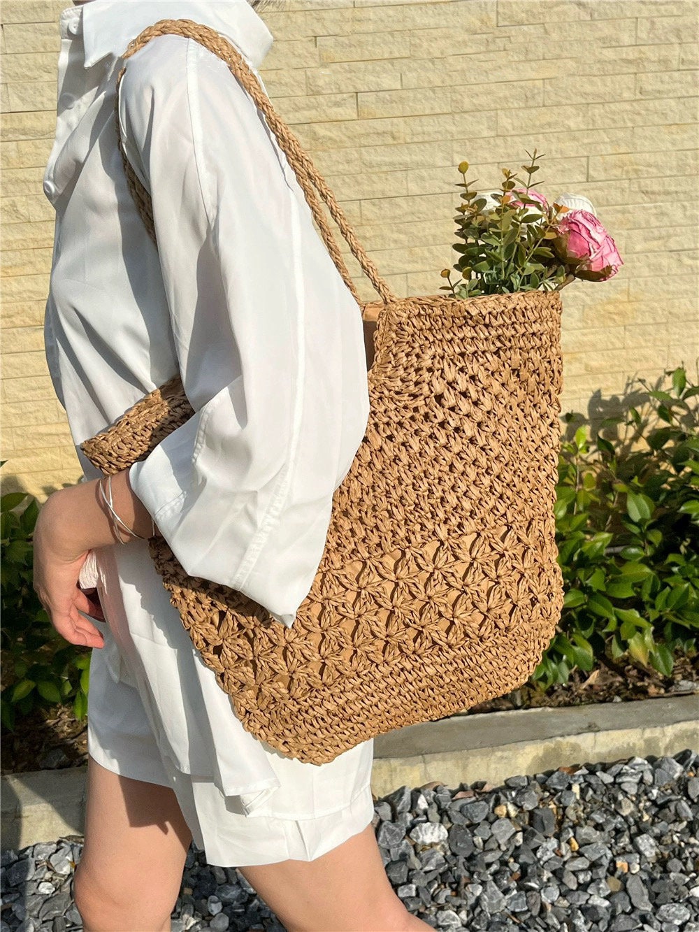 Straw Woven Beach Tote Bag Woven Beach Braided Shoulder Bag Beach Bag