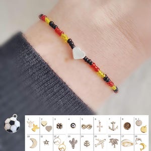Personalisiertes Perlenarmband schwarz rot gold gelb Anhänger gold silber Damen Herren Kinder Geschenk klein Geburtstag Fan Artikel Fußball