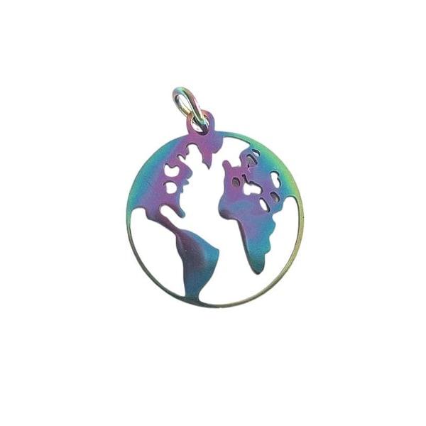 Colorful world charm pendant, Earth world map, continent, travel, jump ring, single without chain, crafting, DIY, children, women, men, jewelry making, decoration